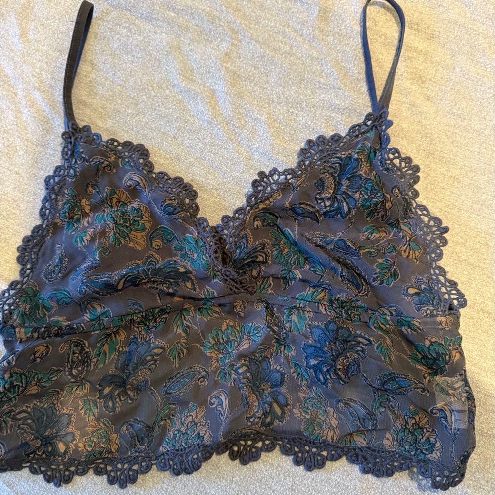 Chan Luu Floral Lace Bandeau in Blue and Black